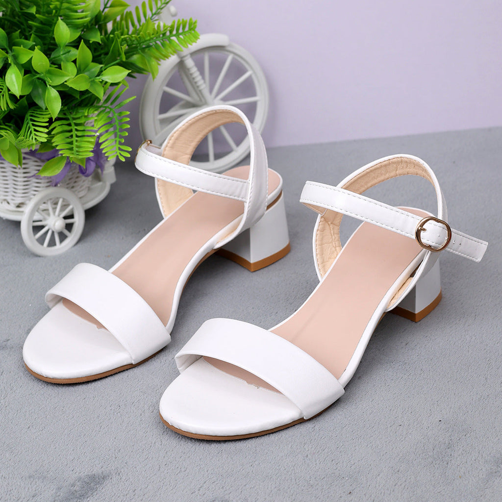Genuine Leather Black Open Toe Sandals with Low Heel Ankle Strap