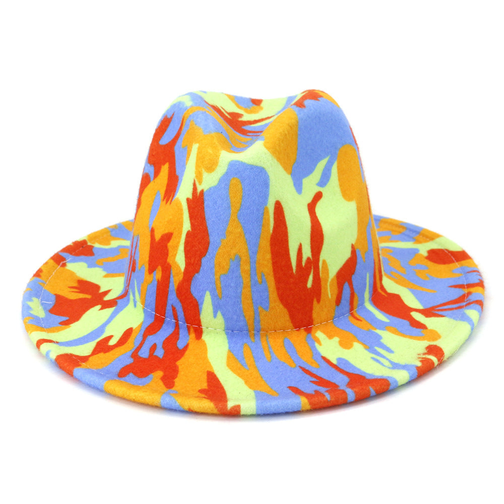 Two-Tone Retro Fedora Hat Wide Brim Unisex Jazz Cap 56-58cm