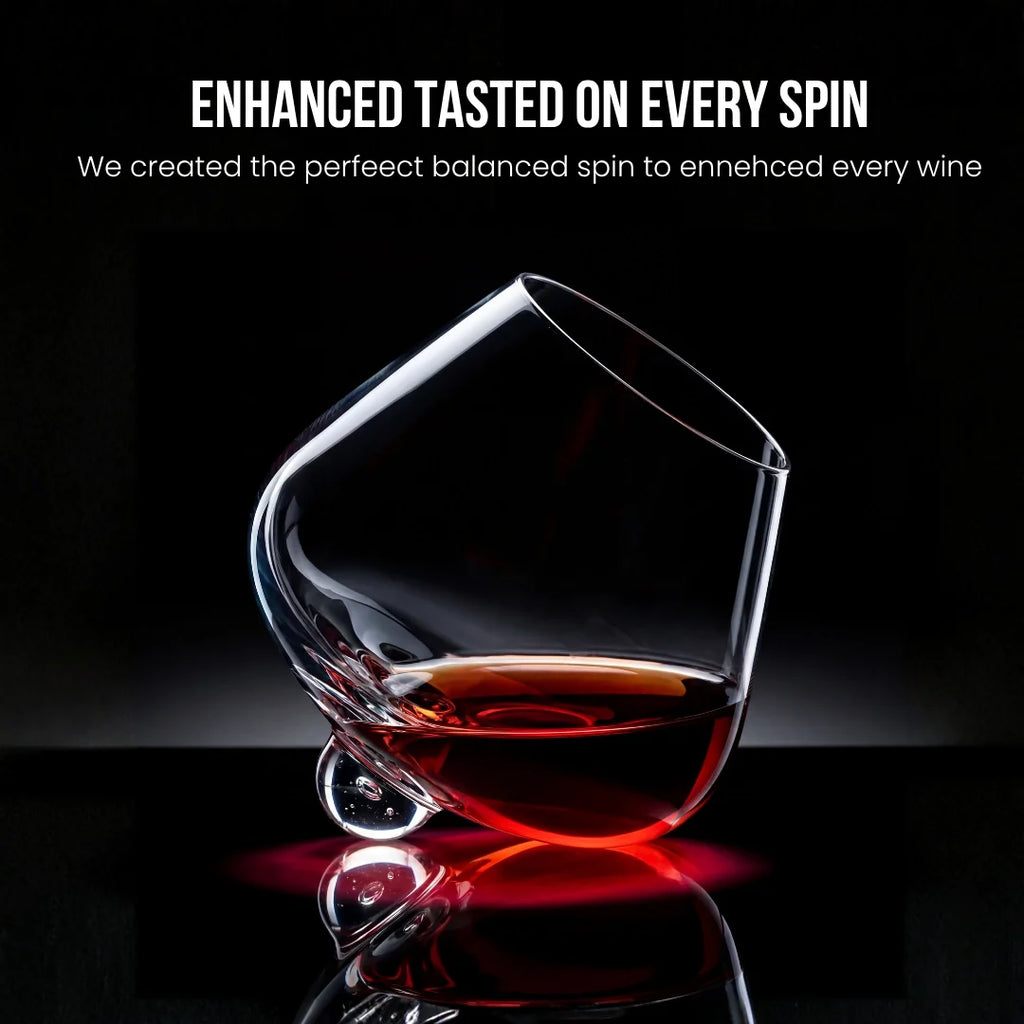 Rotating Crystal Wine Glass with Wooden Coaster for Aeration