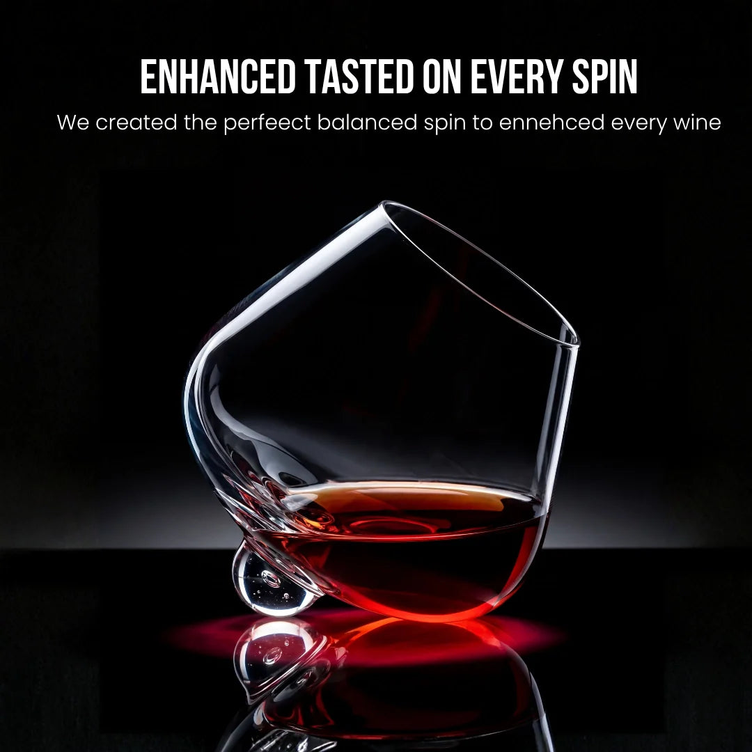 Rotating Crystal Wine Glass with Wooden Coaster for Aeration