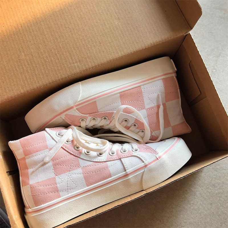 Pink Women's High-Top Canvas Sneakers – Slip-On Casual Athletic Shoes