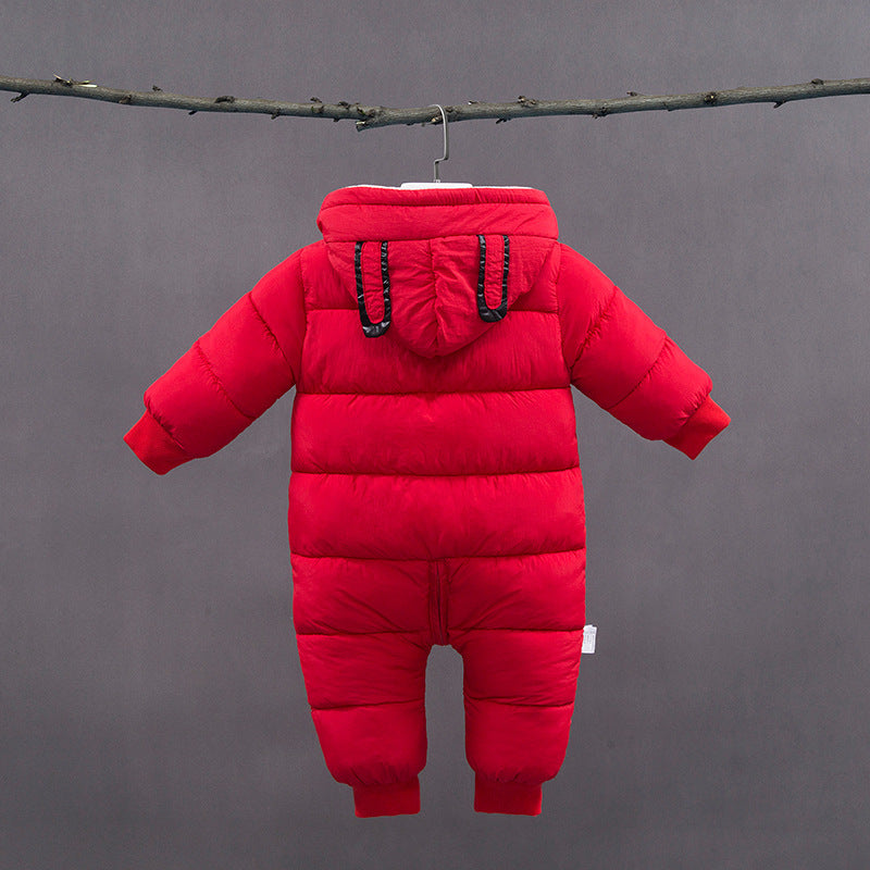 Baby Hooded Winter Snowsuit Jumpsuit with Bear Ears for Newborns