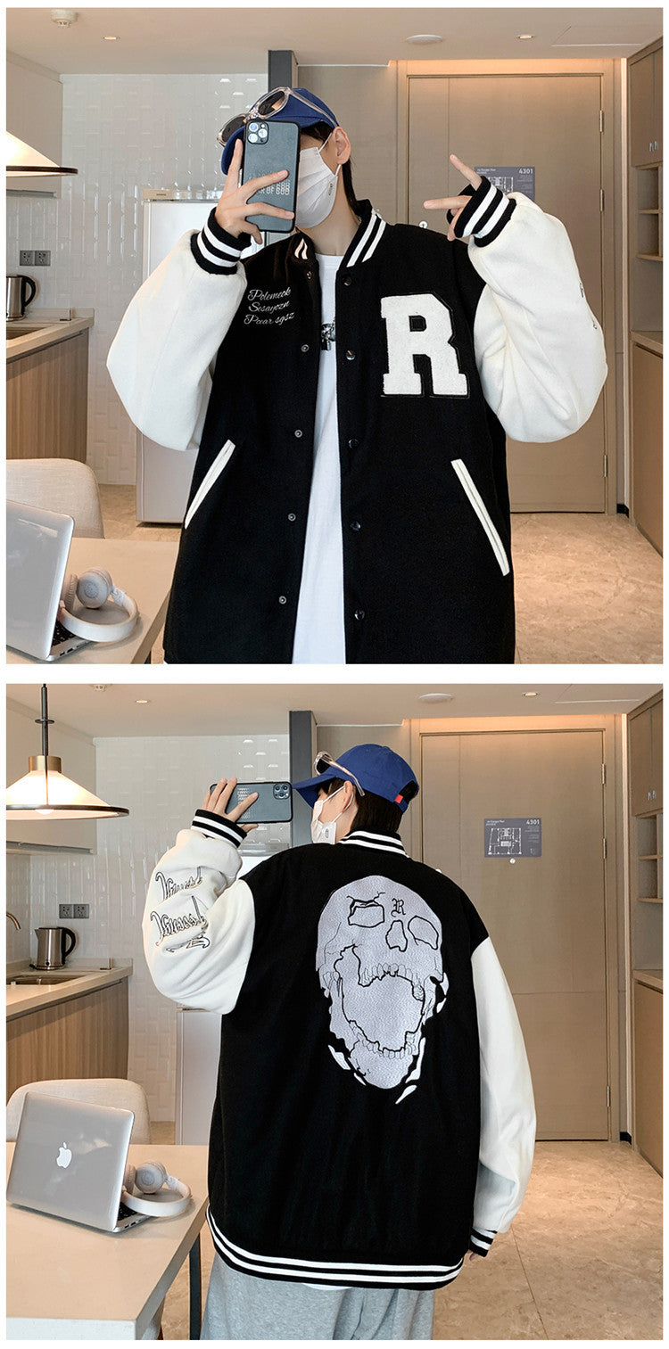 Unisex Baseball Bomber Jacket with Letter Embroidery Streetwear
