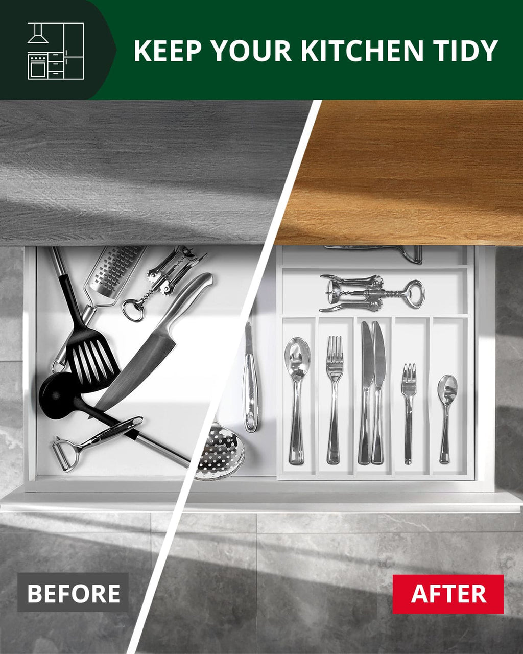 Basic Silverware Drawer Organizer, White