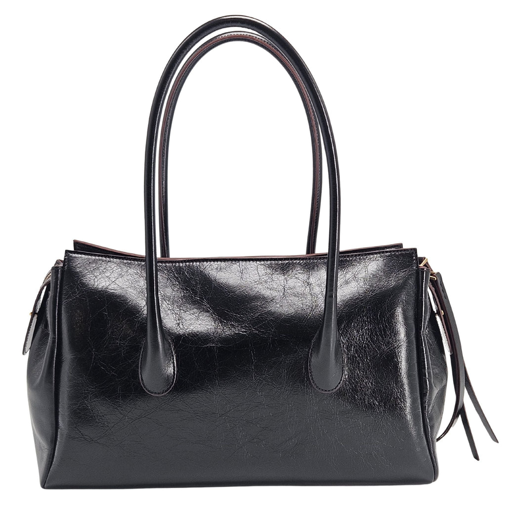 Emeralda Black Leather Shoulder Bag