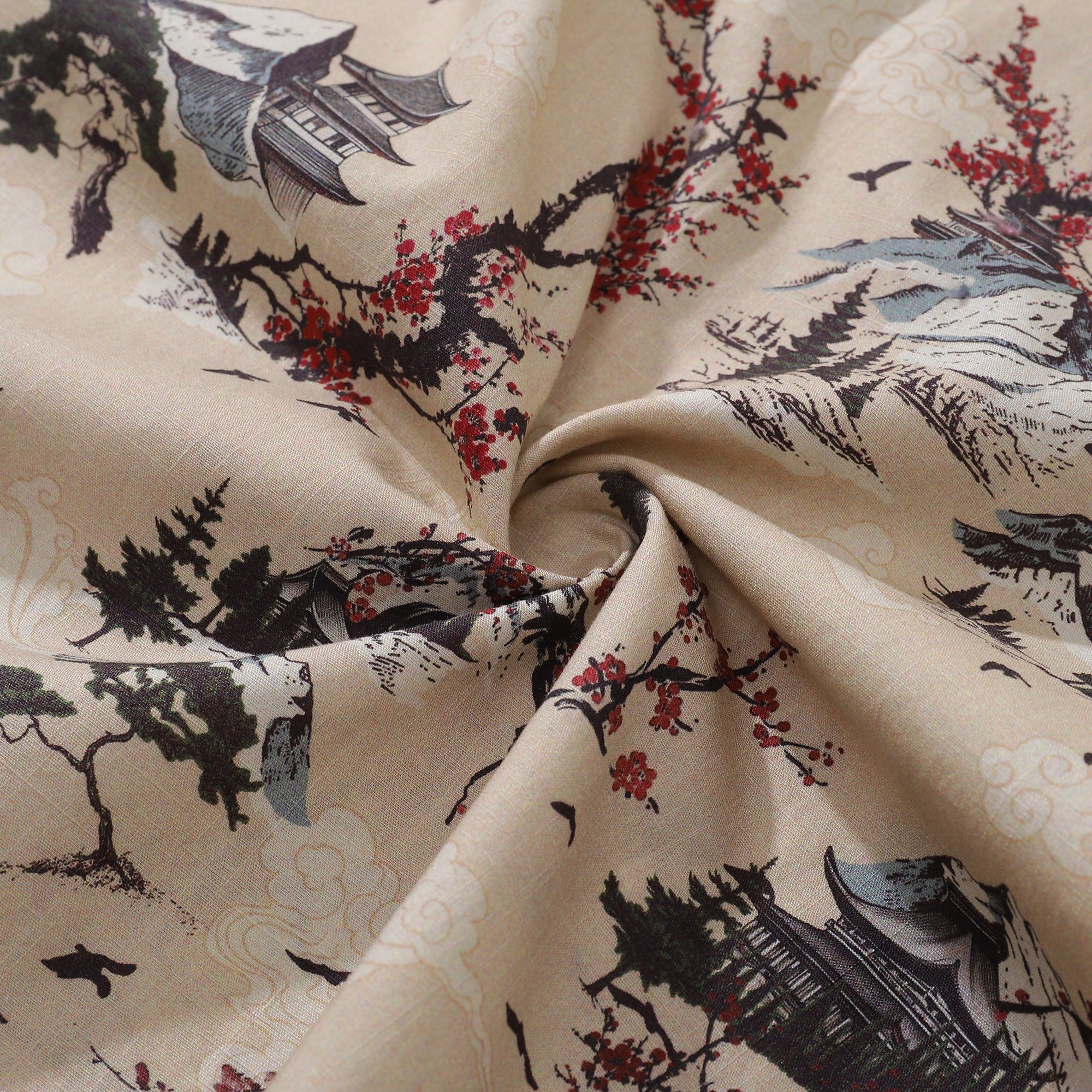 Men's Cotton Hawaiian Shirt with Plum Blossom Print
