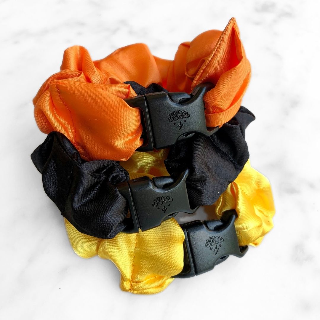 3-Pack Halloween Satin Hair Scrunchies - Orange, Yellow, Black