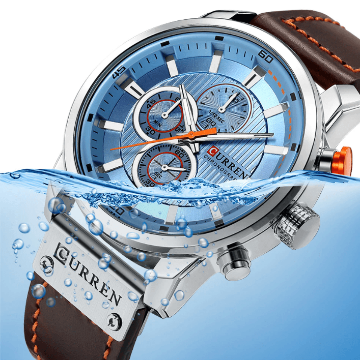 Men’s Elegant Sport Chronograph Watch with Leather Band