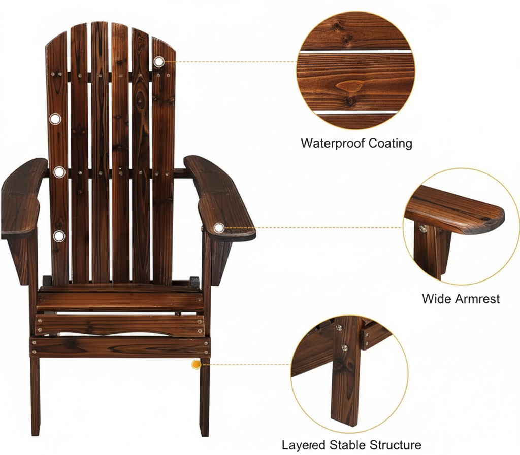 Folding Adirondack Chair - Natural Wood & Espresso Patio Seating