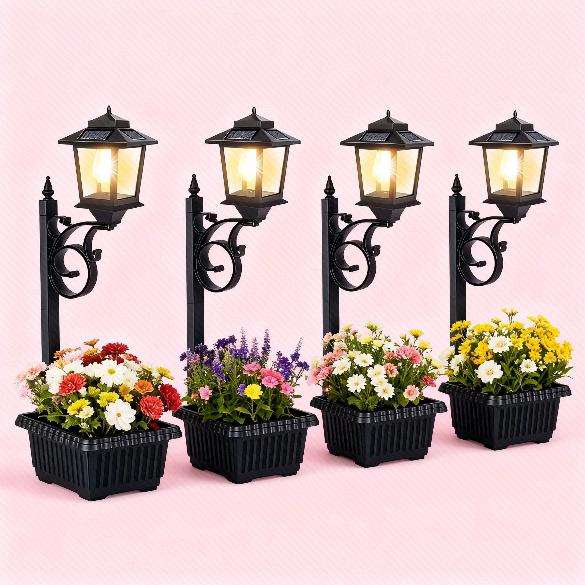 Solar Lamp Post with Flower Pot - Traditional Outdoor Garden Light