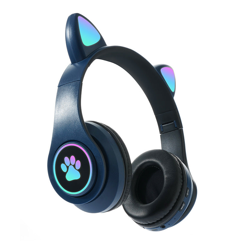 Kids Cat Ear Wireless Bluetooth Headphones with Safe Volume & LED