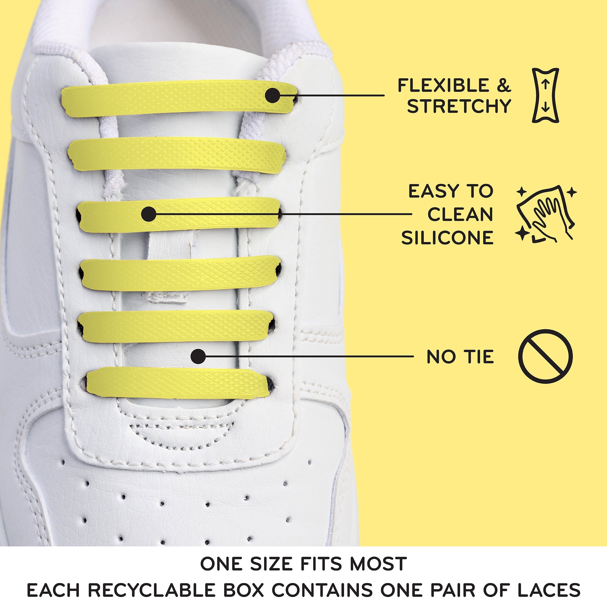 Yellow Stretchy Tieless Silicone Elastic Shoelaces 16 Pack