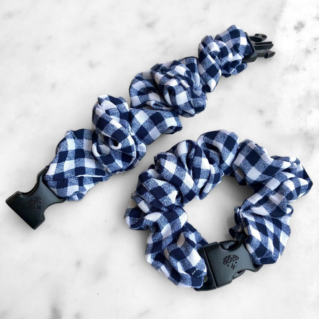 Gingham Navy Buckle Scrunchie Hair Tie
