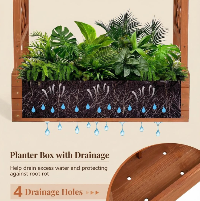 Raised Wooden Planter Box with Trellis for Climbing Plants Brown