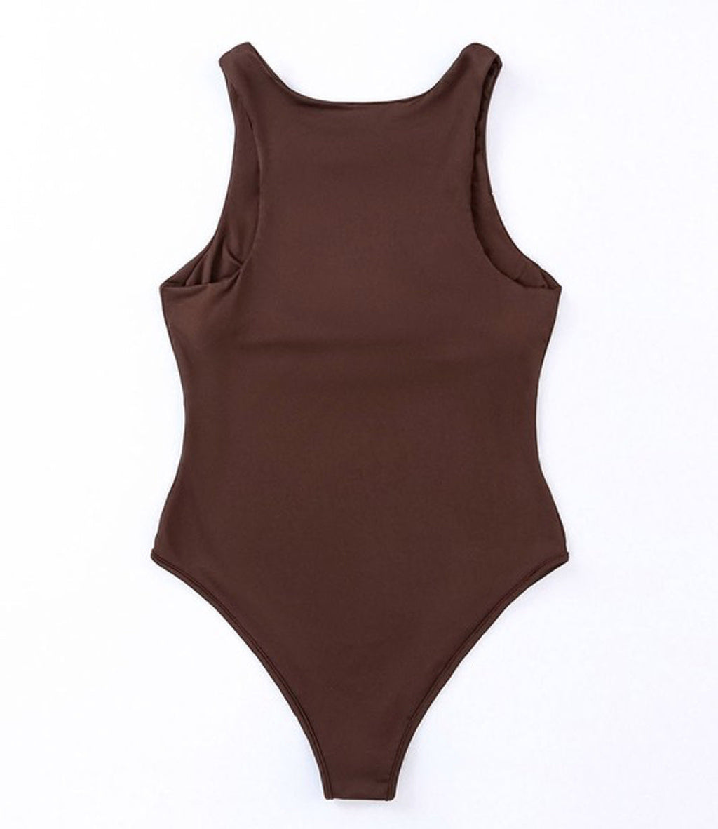 Seamless Crew Neck Bodysuit in Brown - Essential Everyday Fit