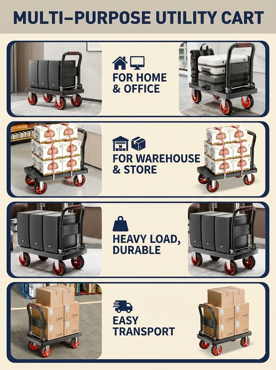 Heavy Duty Folding Platform Cart with Secure Strap