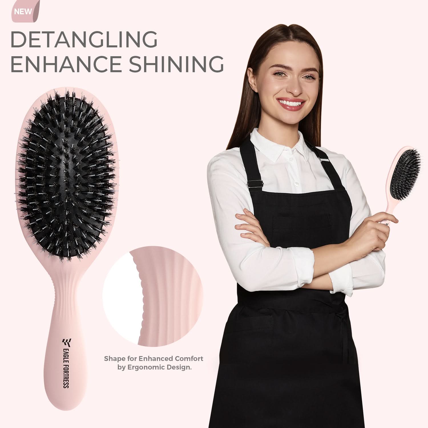 Gentle Natural Boar Bristle Baby Hair Brush - Pink Detangler