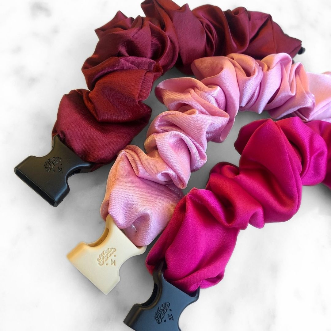 Valentine's Day 3-Pack Buckle Scrunchies in Fuchsia, Berry & Pale-Pink