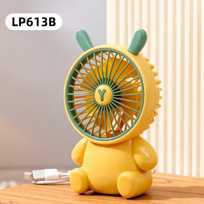 Cute Cartoon Bear Mini Desktop Fan - USB Rechargeable Handheld Fan