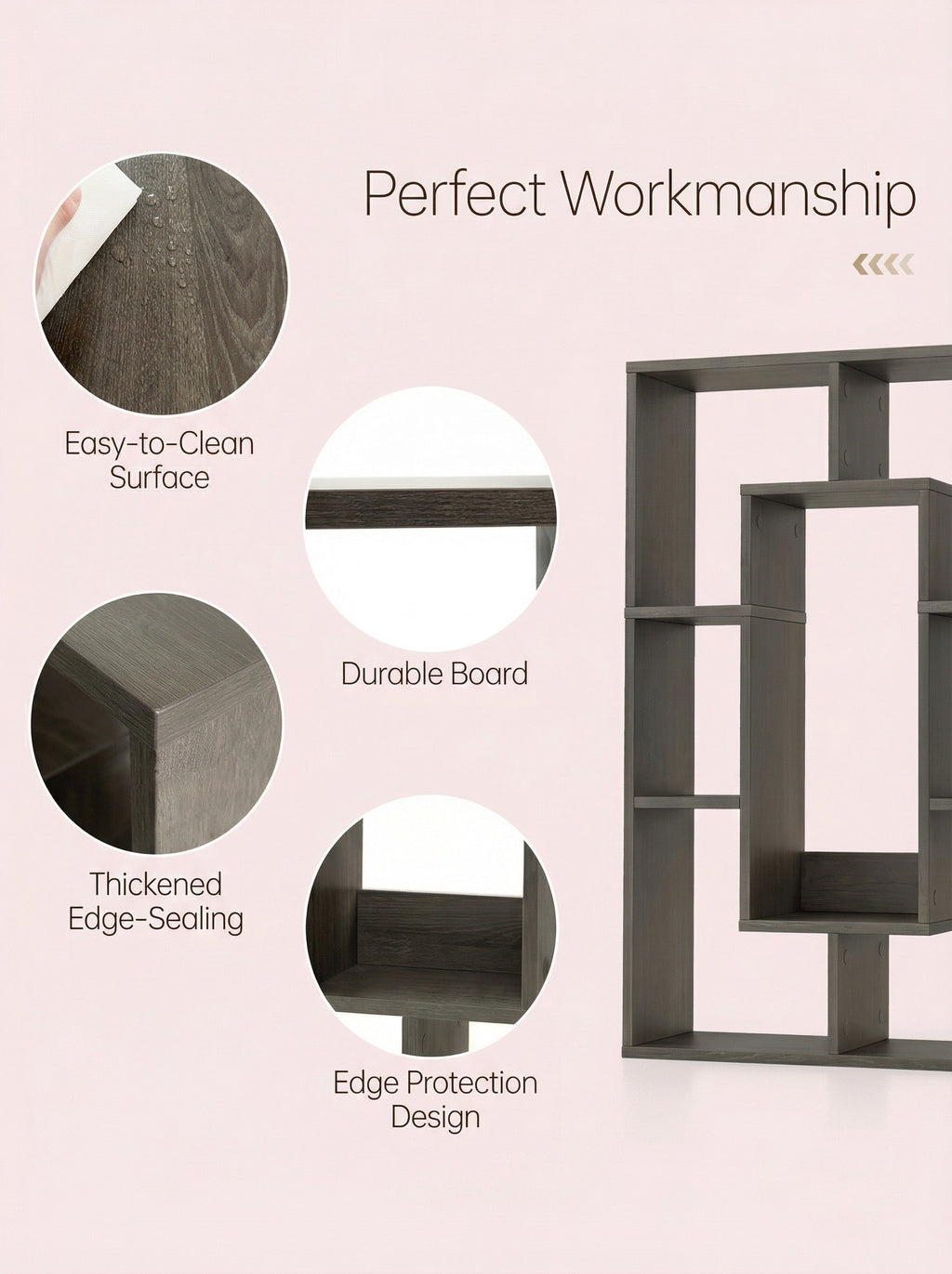 7-Tier Geometric Bookshelf, Narrow Bookcase for Small Spaces