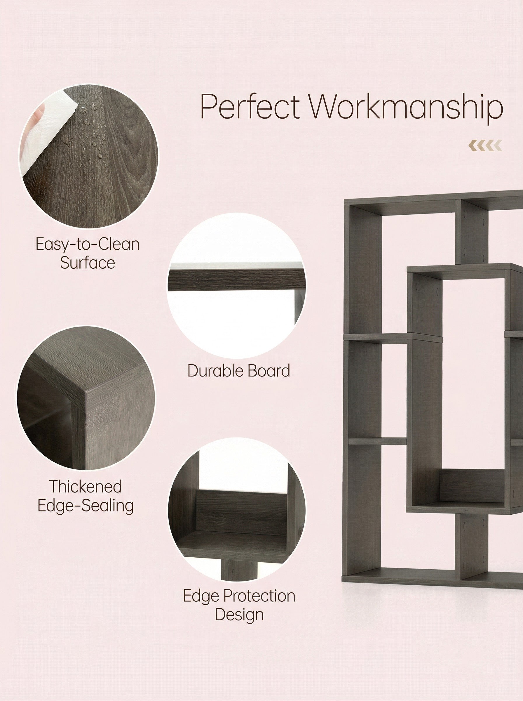 7-Tier Geometric Bookshelf, Narrow Bookcase for Small Spaces
