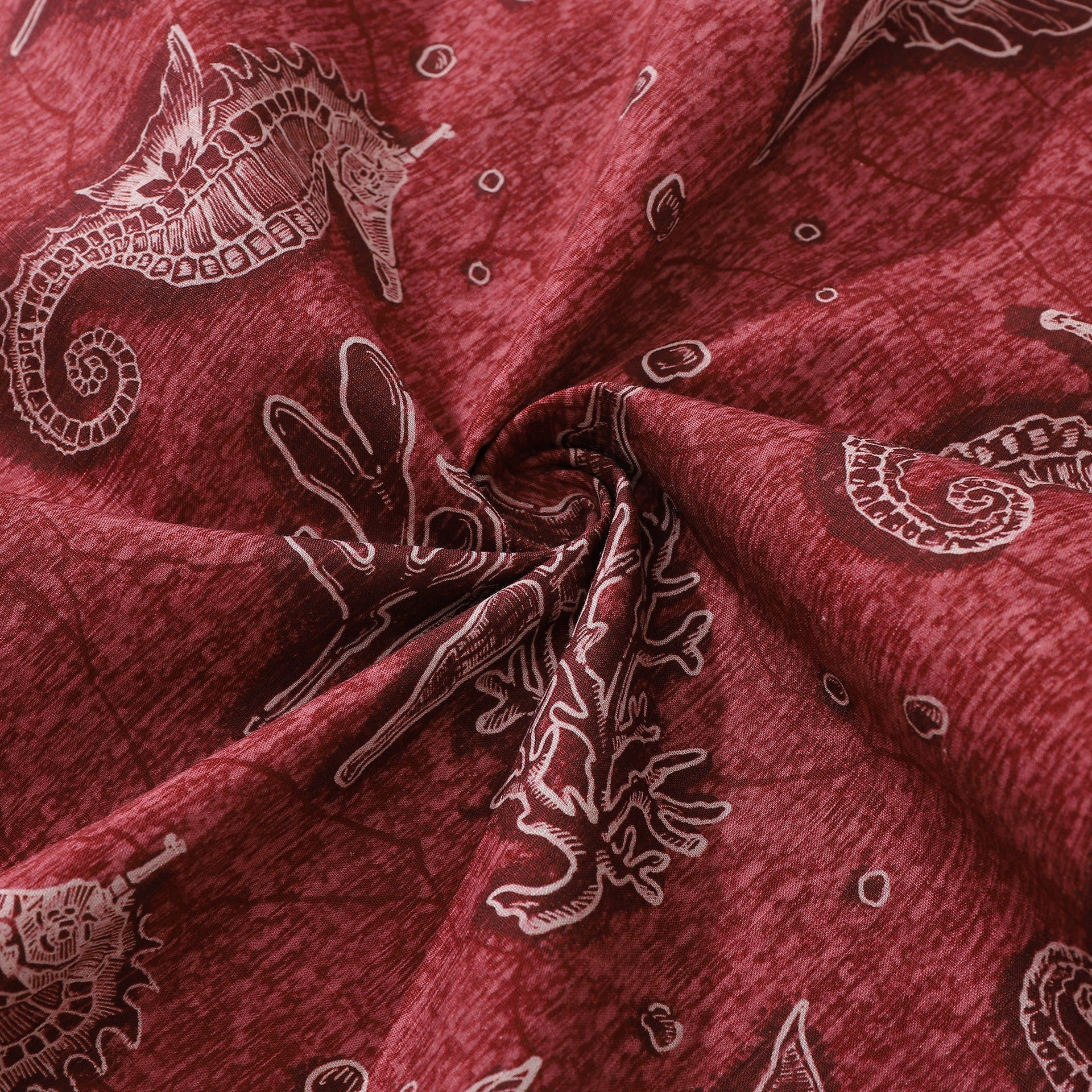Red Seahorse Print 100% Cotton Short Sleeve Hawaiian Shirt
