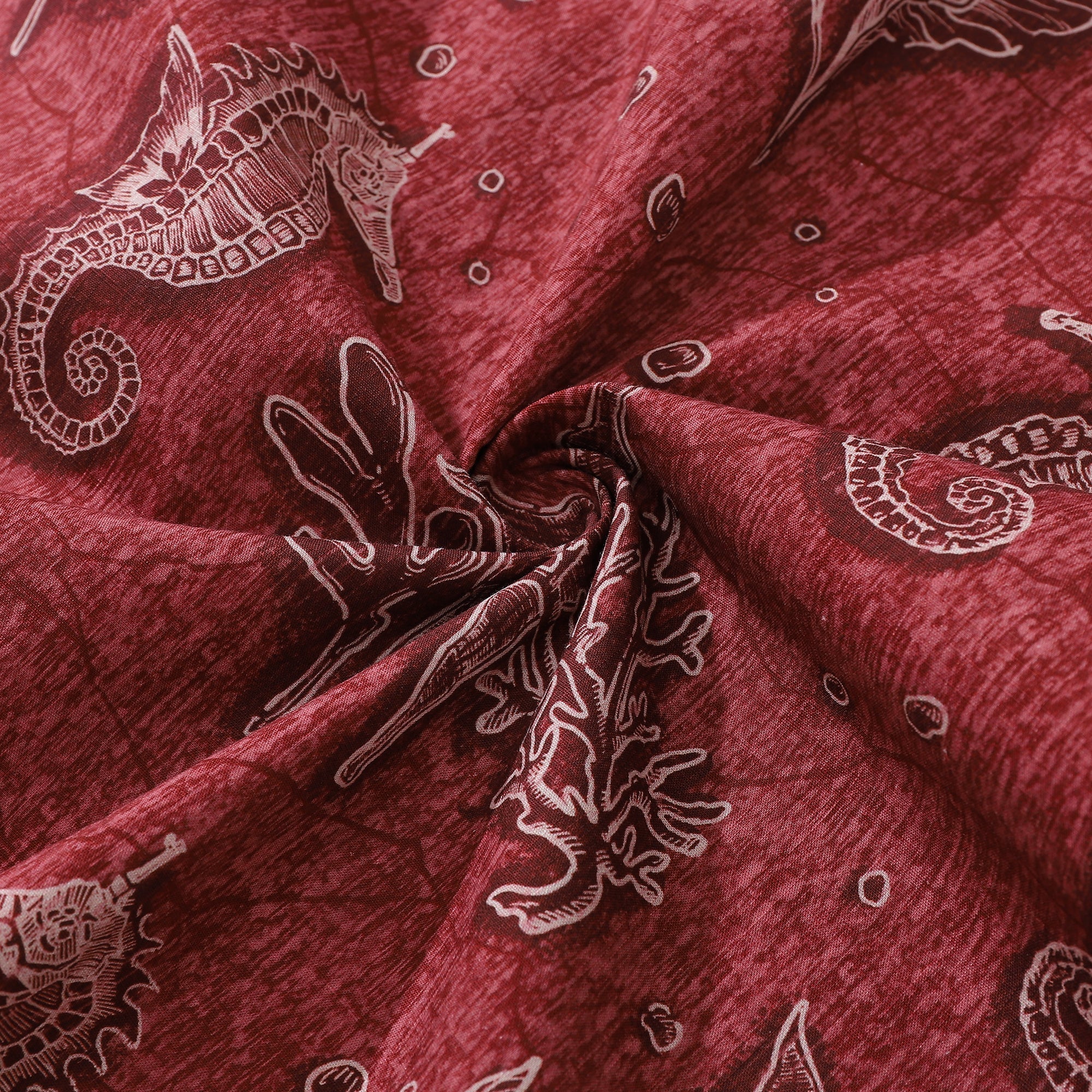 Red Seahorse Print 100% Cotton Short Sleeve Hawaiian Shirt