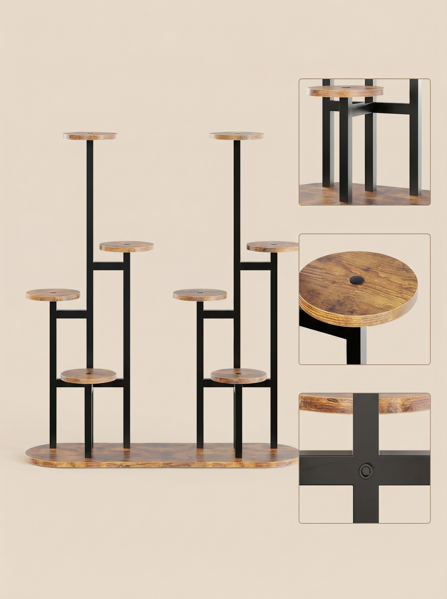 8-Tier Metal & Wood Plant Stand, Modern Indoor Outdoor Flower Rack