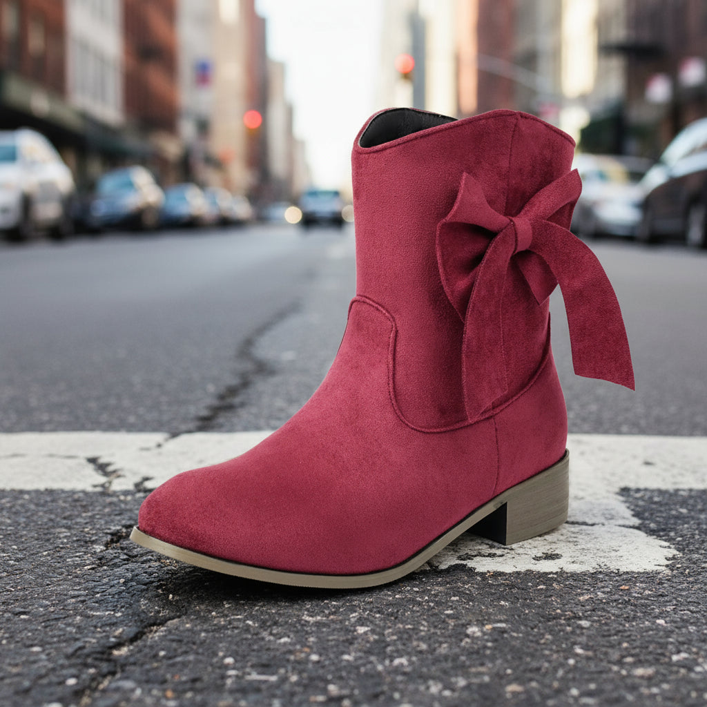 Low Heel Suede Large Size Sweet Bow Casual Boots