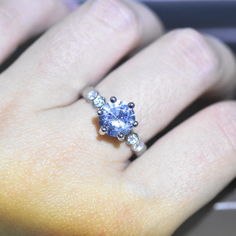 Classic Honeycomb Six-Prong Simulated Diamond Ring, Moissanite Hexagonal Band