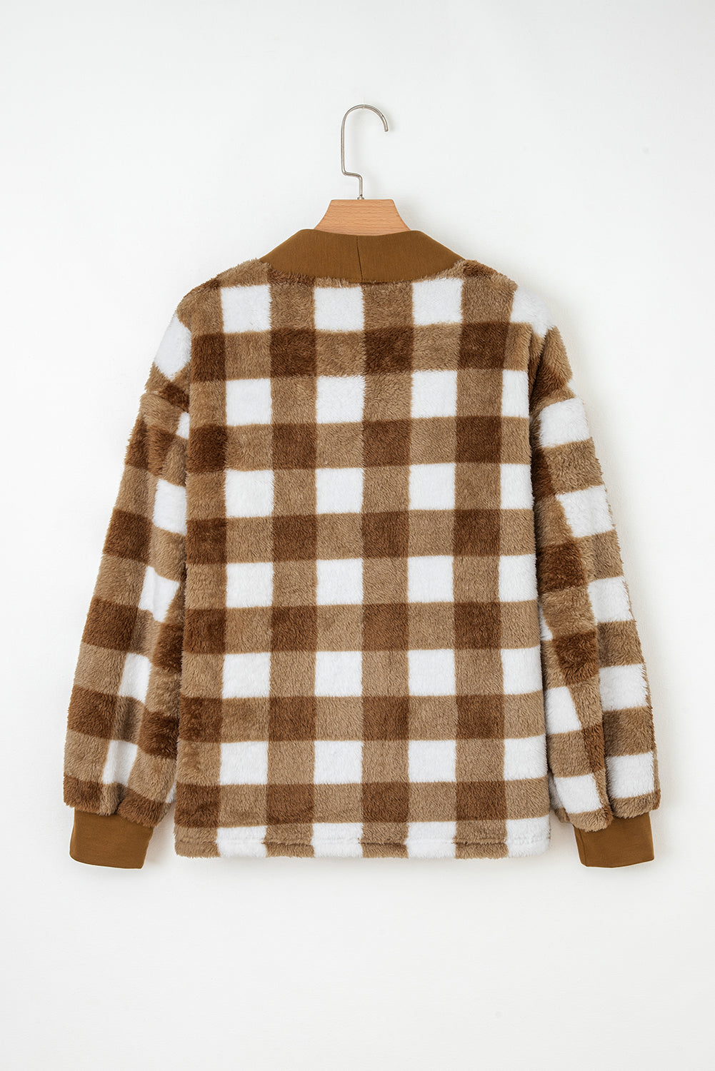 Checker Sherpa Button-Up Pocketed Cardigan