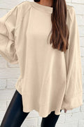 Oversized Cotton Crewneck Sweatshirt | Long Sleeve Beige