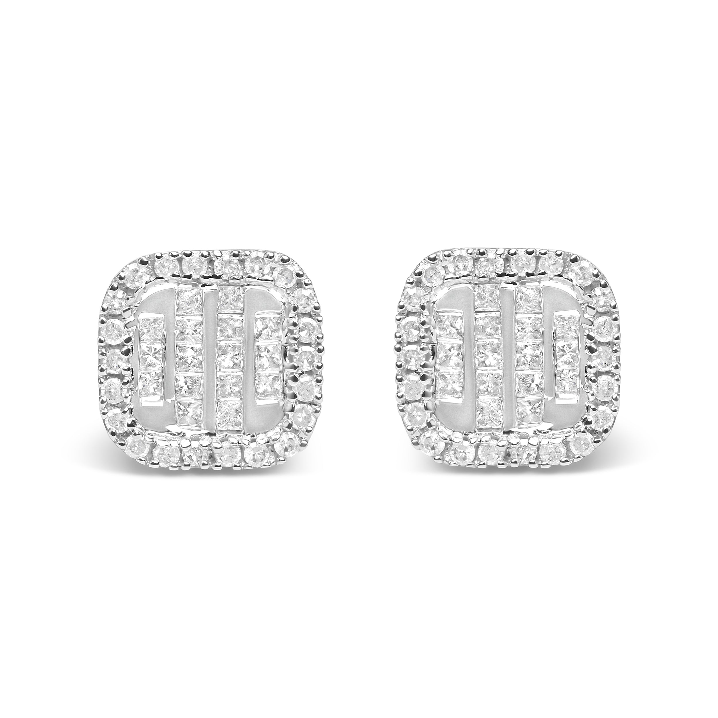 10K White Gold Invisible Set 1/2 Cttw Diamond Composite and Halo Stud Earrings (H-I Color, I1-I2 Clarity)
