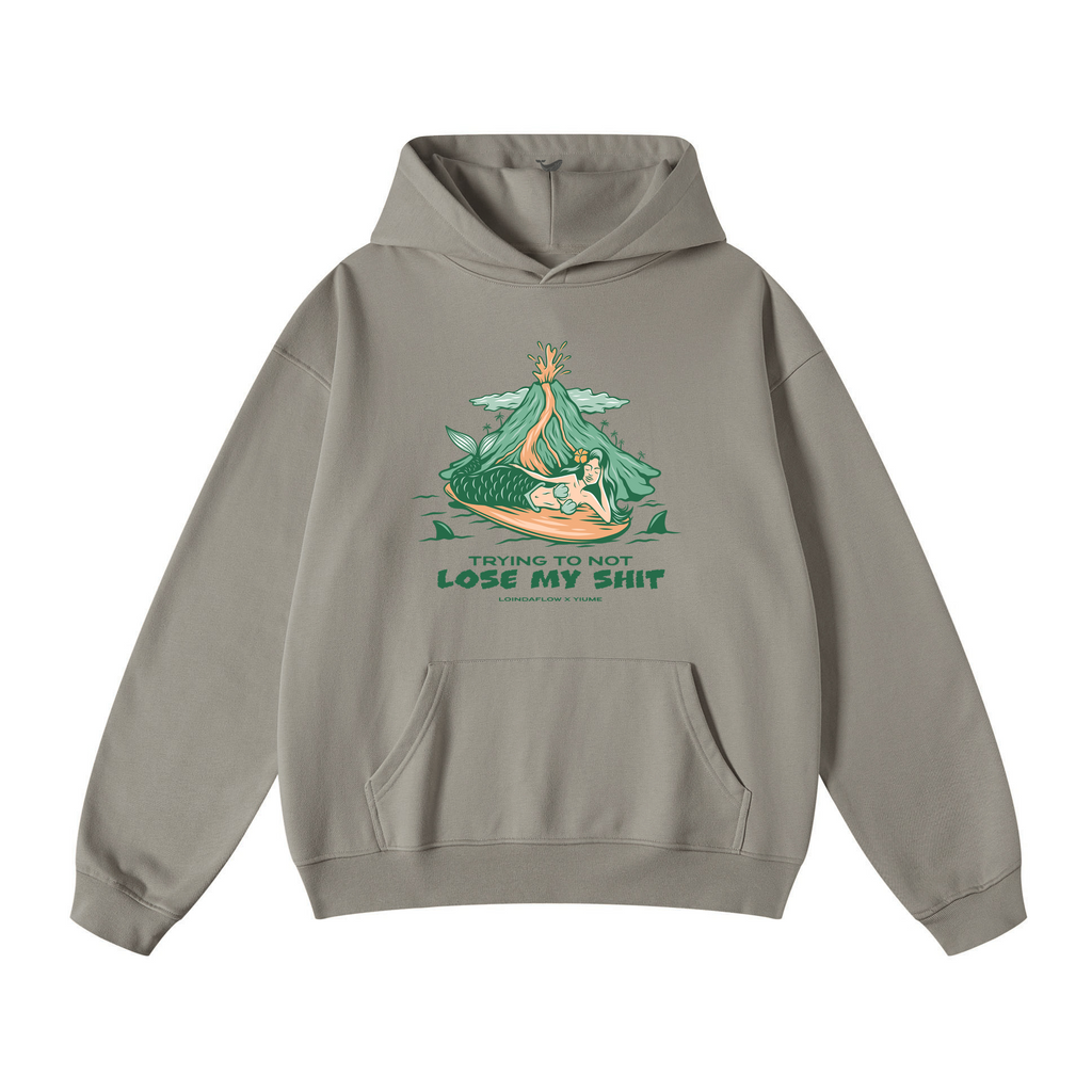CAMEL colored hoodie with Hang Loose mermaid graphic print on the front