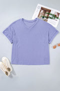 Mint Green Waffle Knit V-Neck Short Sleeve Top - Image 3