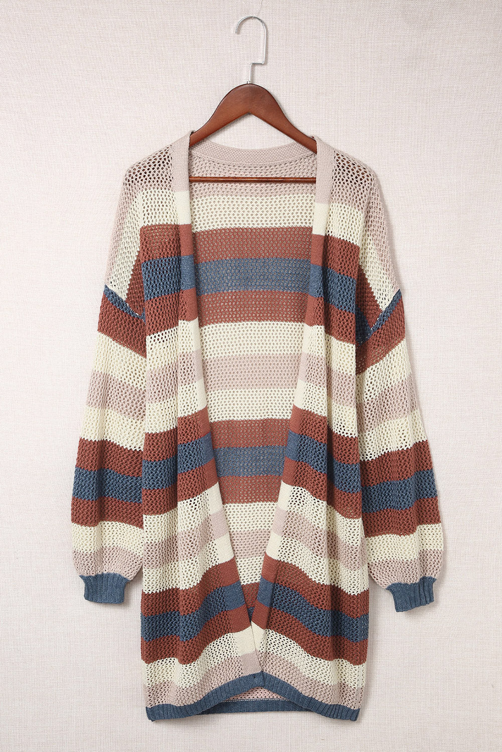 Stripe Colorblock Hollow-Out Cardigan