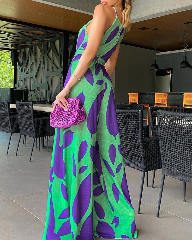 Green Printed Casual Lace-Up Jumpsuit - Comfortable One-Piece
