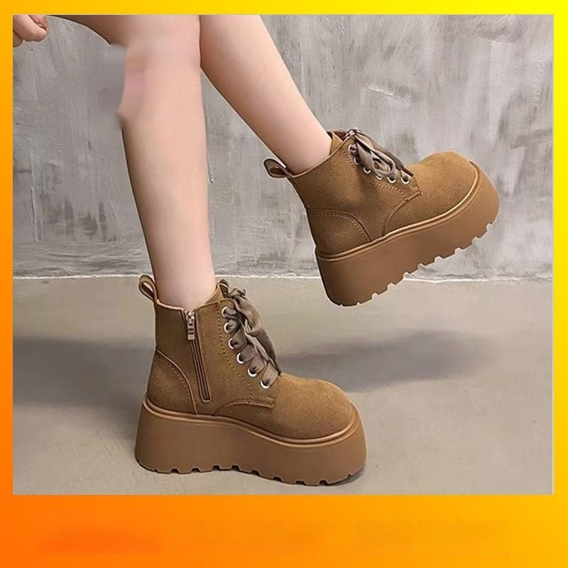 Women's Vintage Lace-Up Chunky Platform Boots Retro Style