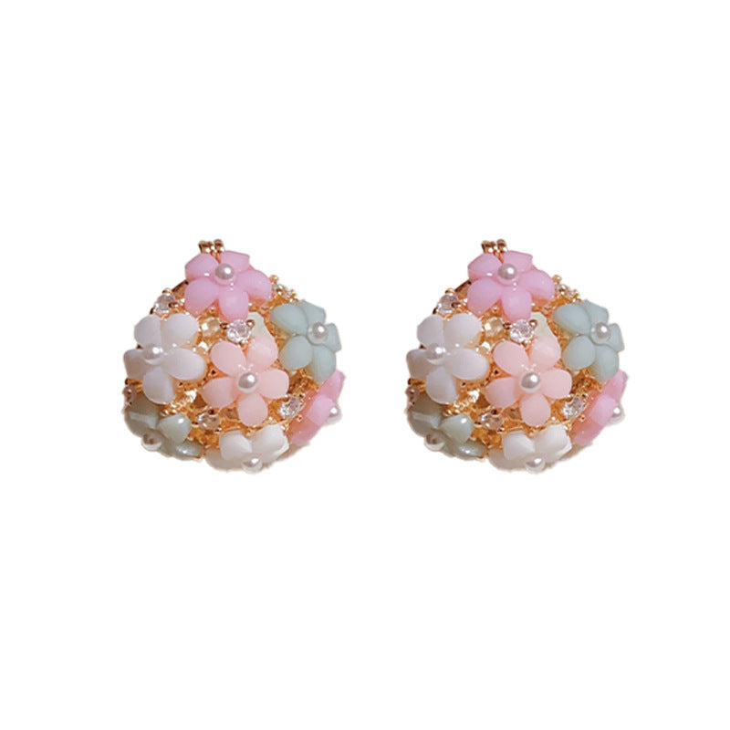 Zircon Pearl Flower Earrings Fashionable Gold Office Jewelry