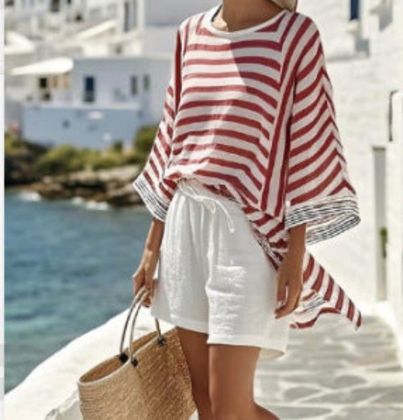 Women Striped Ramie Bamboo Two Piece Set Relaxed Breathable - Image 3