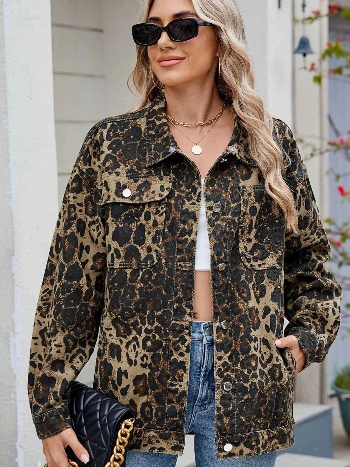 Leopard Print Oversized Denim Jacket