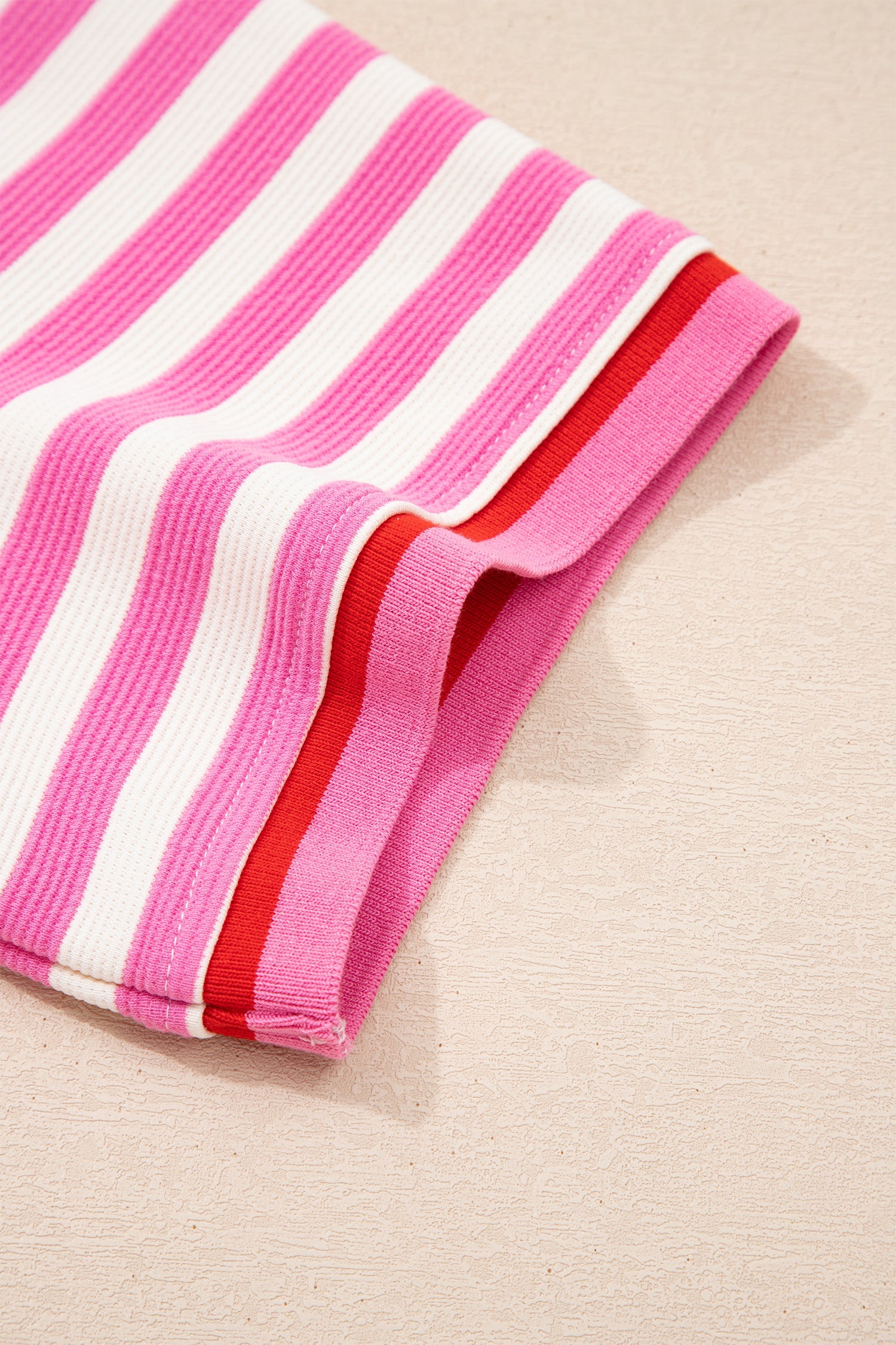 Matilda Trim Short Sleeve Set - Striped Knit Loungewear in Pink