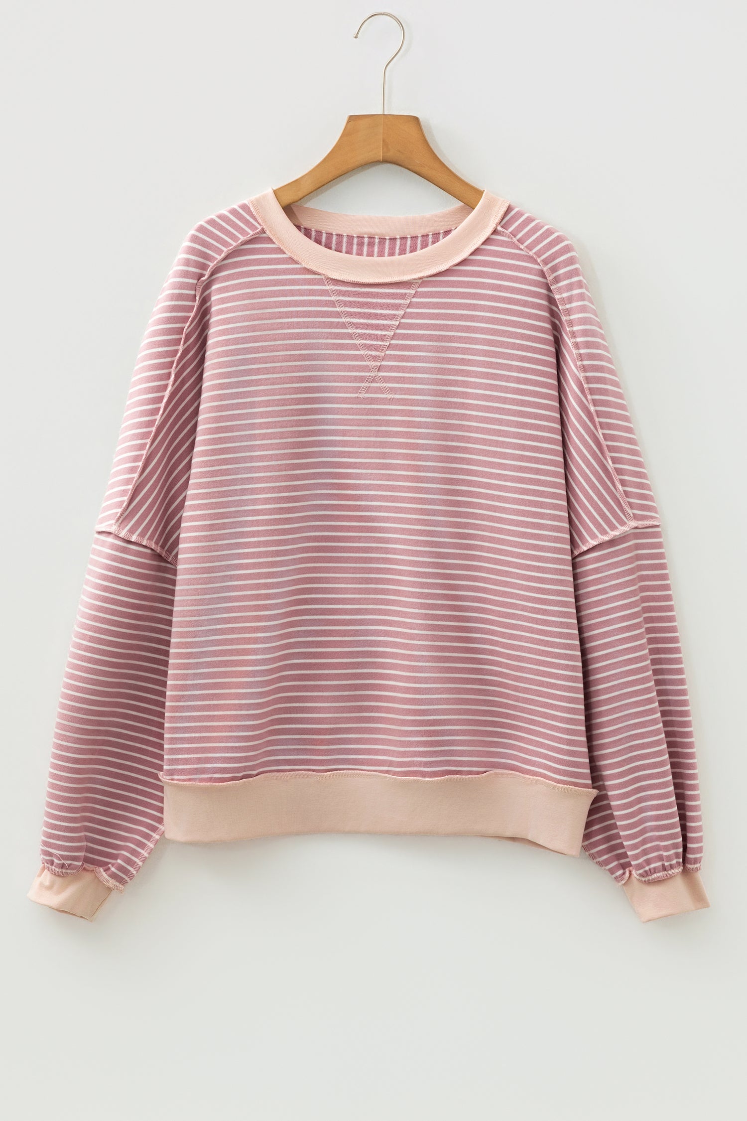 Stripe Exposed Stitching Patchwork Long Sleeve Top
