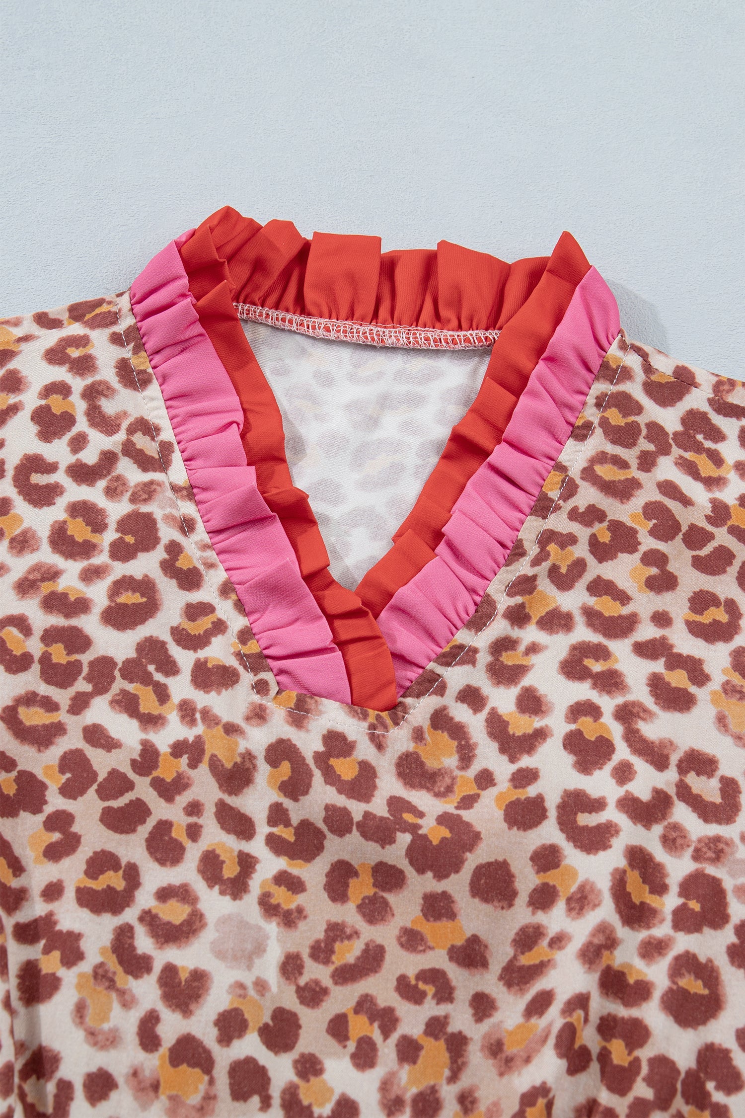 Leopard Print Colorblock Ruffle Short Sleeve Mini Dress - Image 4