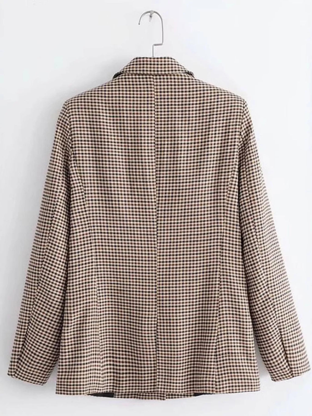 Plaid Lapel Collar Long Sleeve Blazer