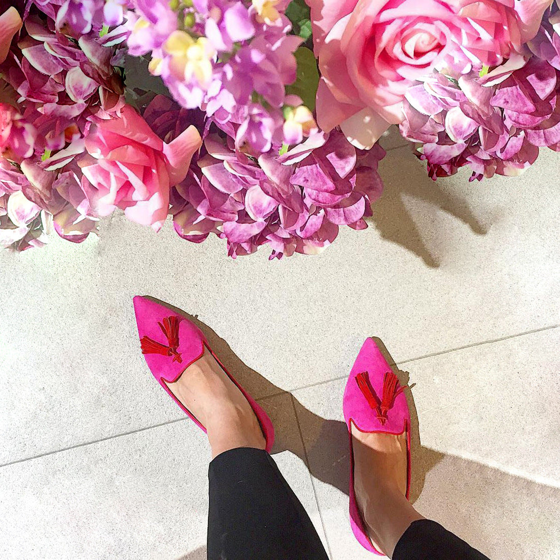 Women's Purple Pointed Toe Suede Flats with Gold Tassel Detail - Image 6