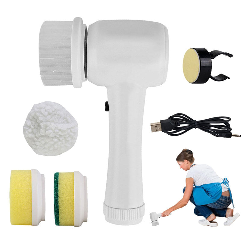 4-in-1 electric cordless spin scrubber with four interchangeable brush heads and charging cable
