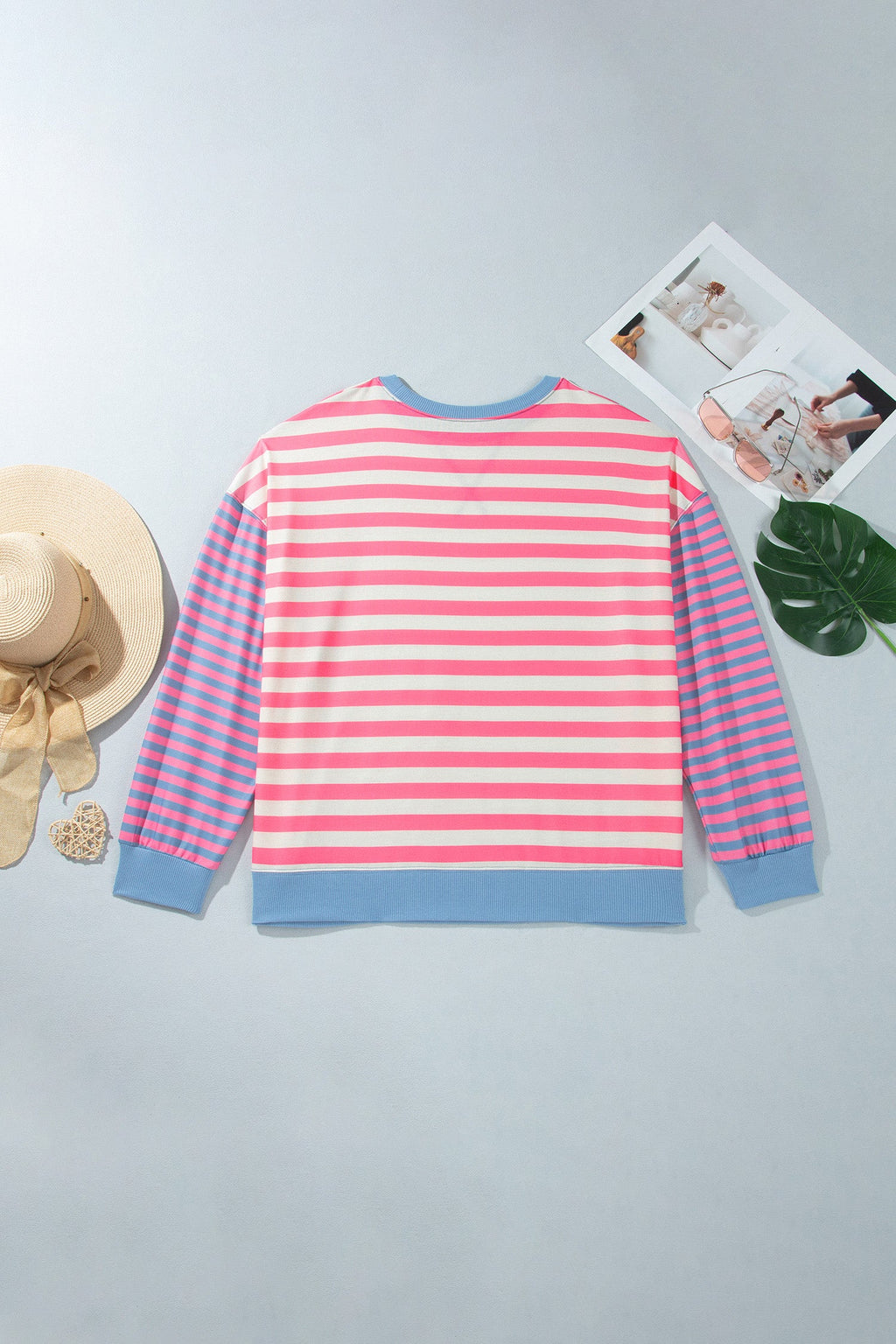Plus Size Colorblock Stripe Crewneck Sweatshirt
