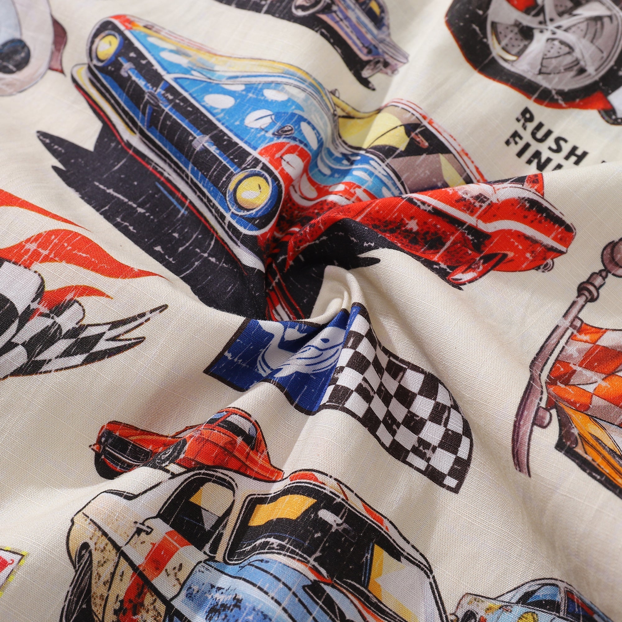Men's Cotton Hawaiian Shirt Racing Flames Print Camp Collar