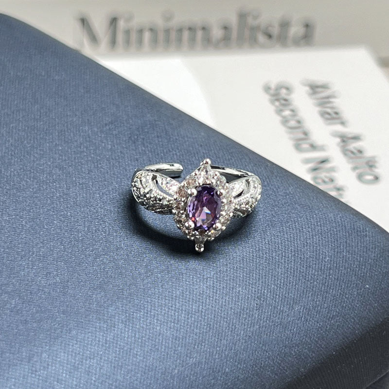 Purple Fire Rhinestone Open Ring Adjustable Designer Band